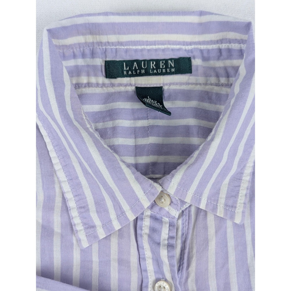Lauren Ralph Lauren Womens Purple White Striped Cotton Button Down Shirt Large - Picture 3 of 11